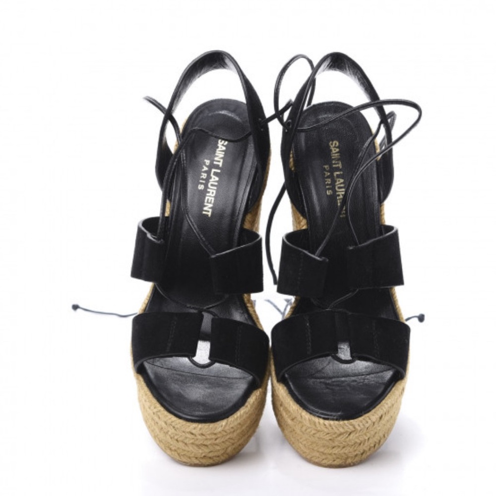 Saint Laurent Black and Tan Espadrille Wedges